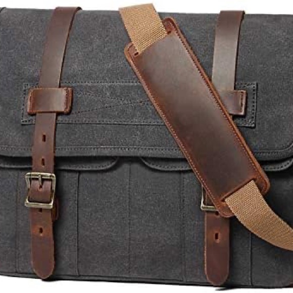 Waxed Canvas Messenger Bag with Leather Accents - Picture 3 of 13